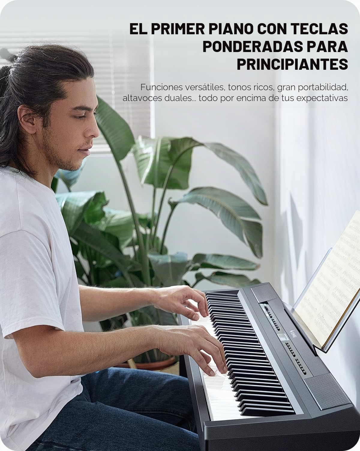 Donner - DEP-20 - Piano Digital, Piano Eléctrico, Principiantes con 88 Teclas de Tamaño Y Peso Completo Y Pedal de Armónicos, con Fuente de Alimentación