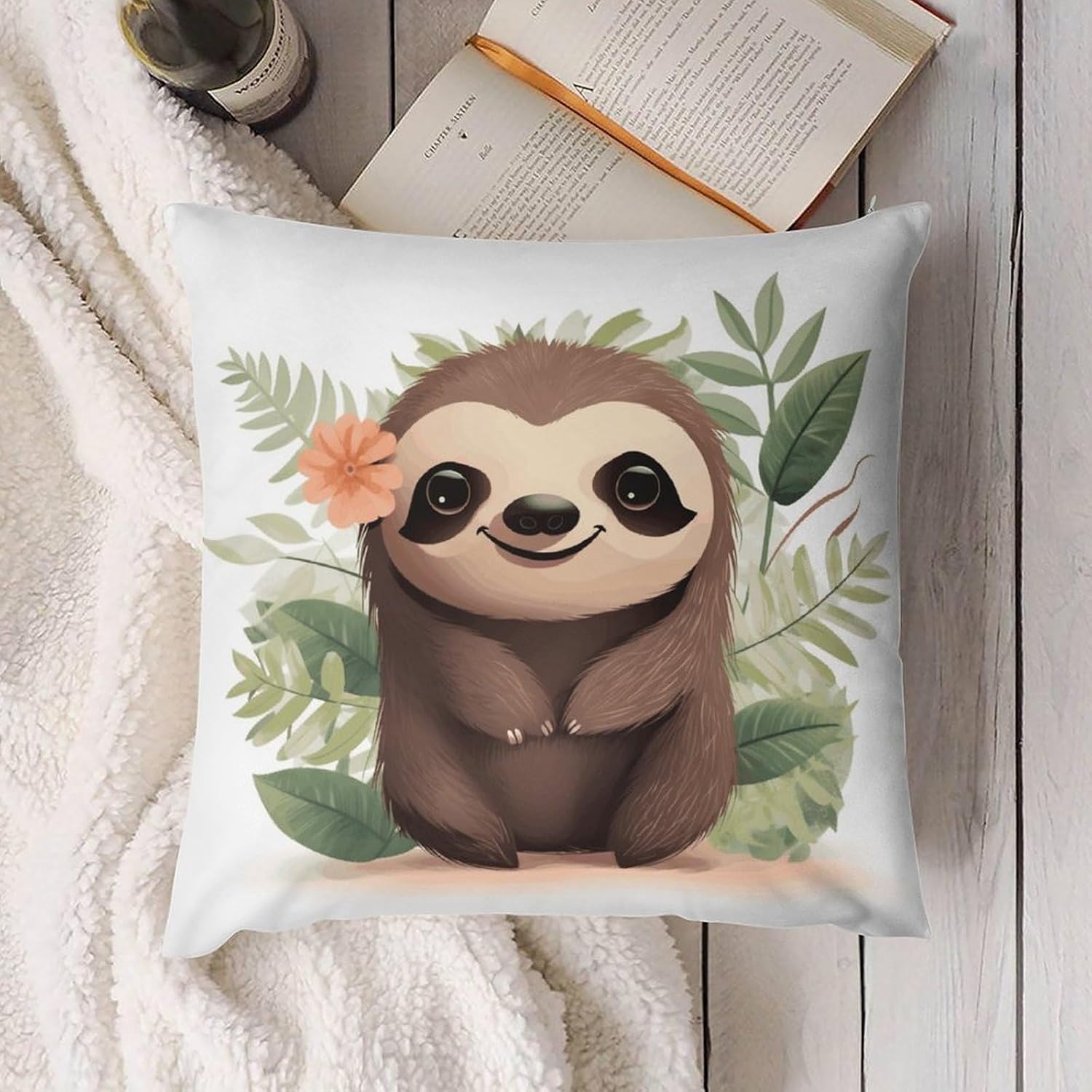 Cute Cartoon Sloth Throw Pillow Covers 12 "x12