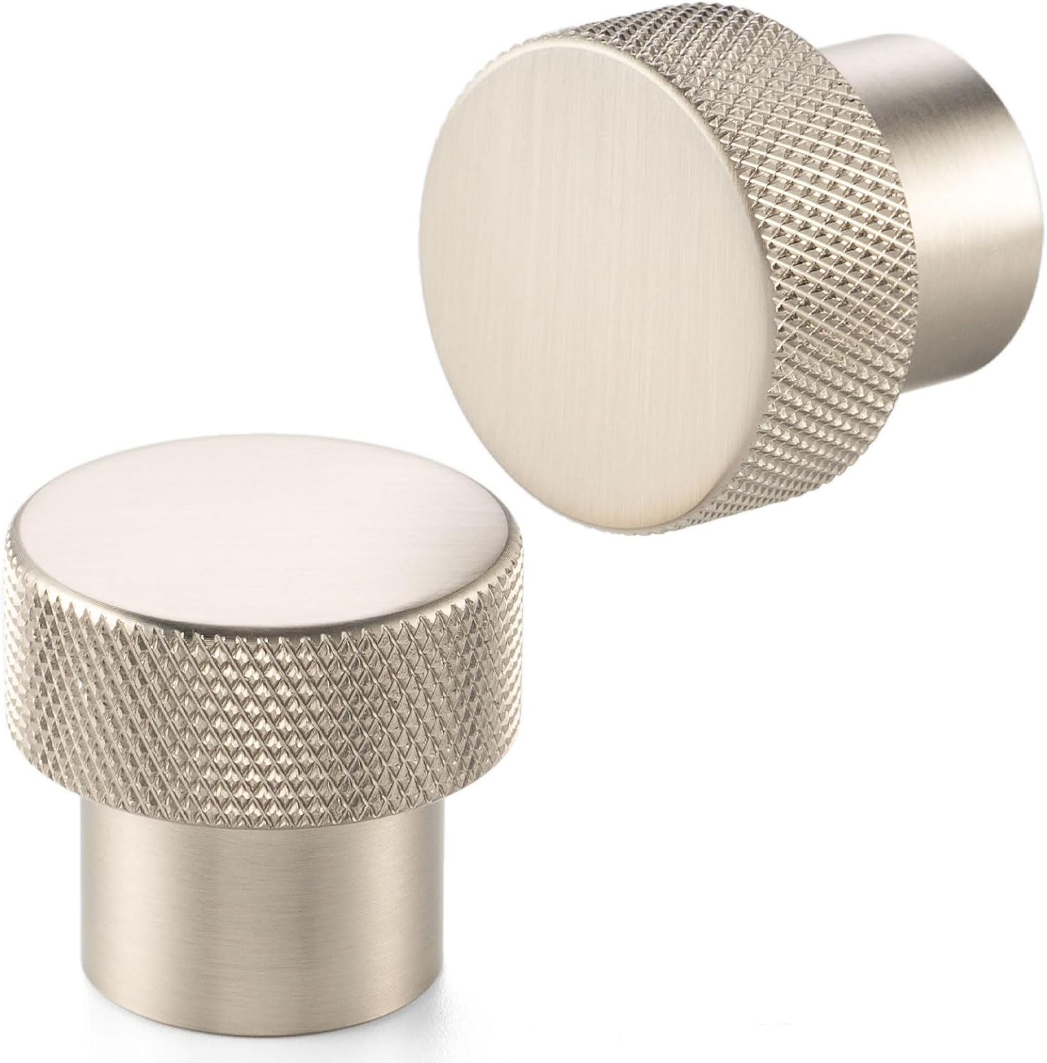 Brushed Nickel Knurled Round Knobs, Kitchen Cabinet Pull Handles, Pack of 10 | Size 1-1/8 Inch, Solid Furniture Hardware for Cupboard Door Dresser Drawer Bathroom Vanity 3010