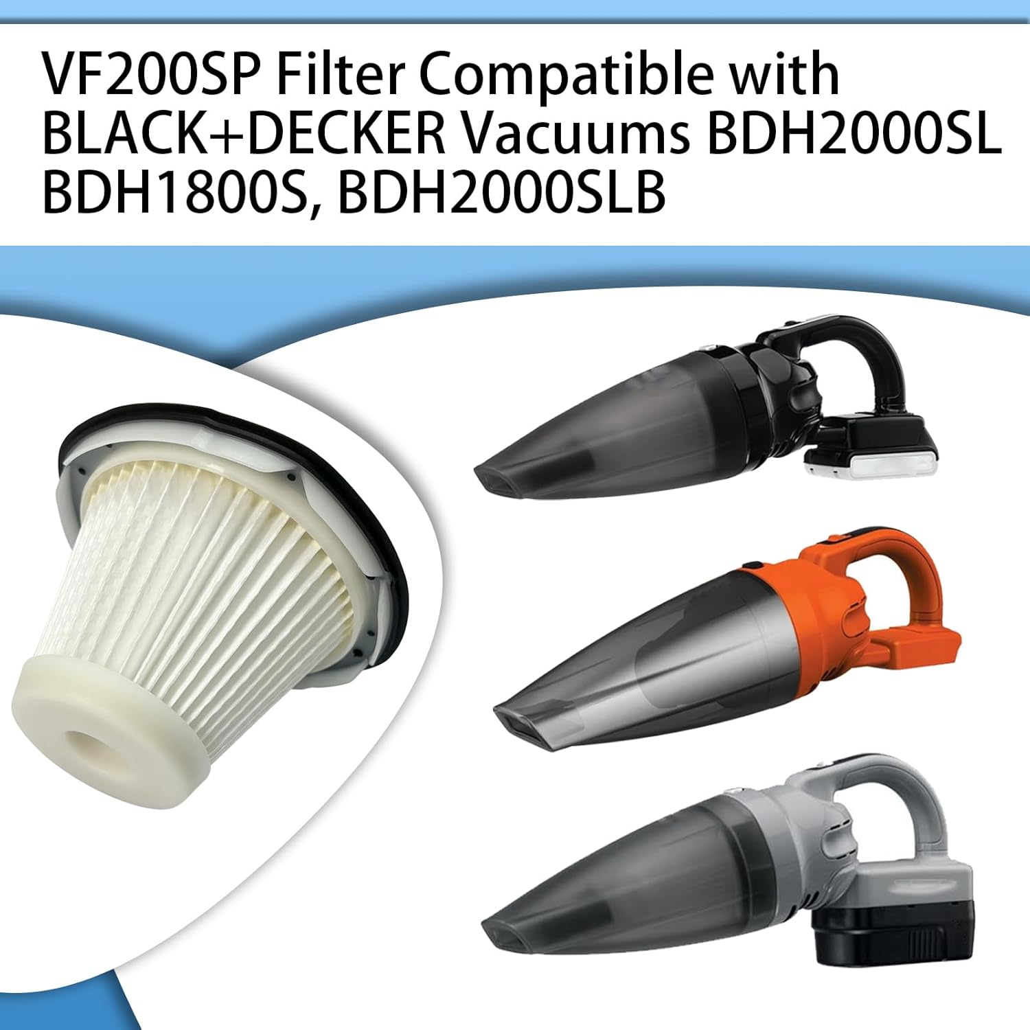 4 Pack Vacuum Filter Replacement for BLACK & DECKER VF200SP BDH2000SL/BDH1800S Vacs, Compare to Part # 90543043-01
