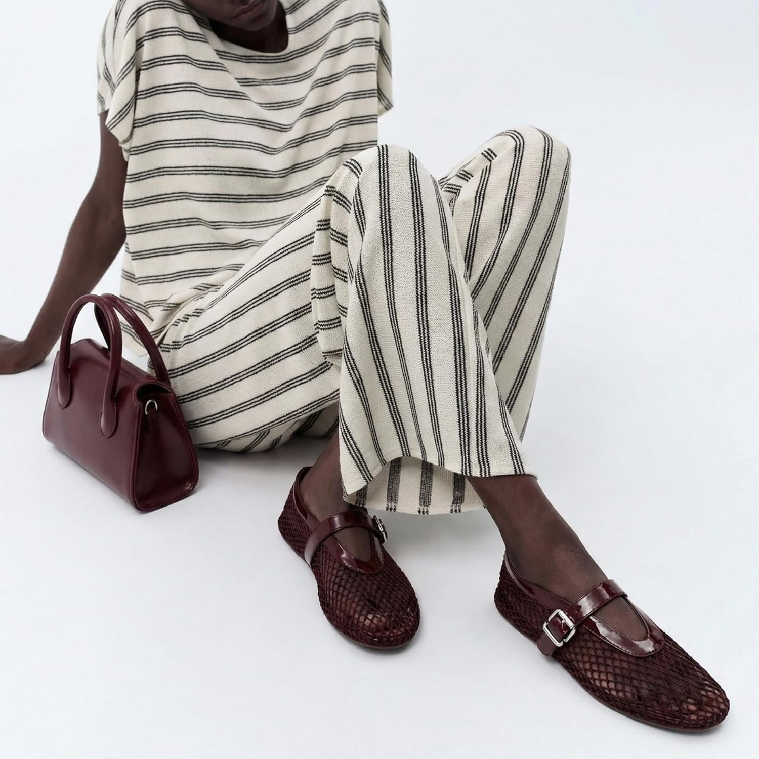 Women's Mesh Ballet Flats Buckle Strap Comfortable Ballerina Shoes Ladies Clear Fishnet Wide Width Flats for Women Slip-on Casual Dress Mary Jane Flats Fall 2025 - Image 2