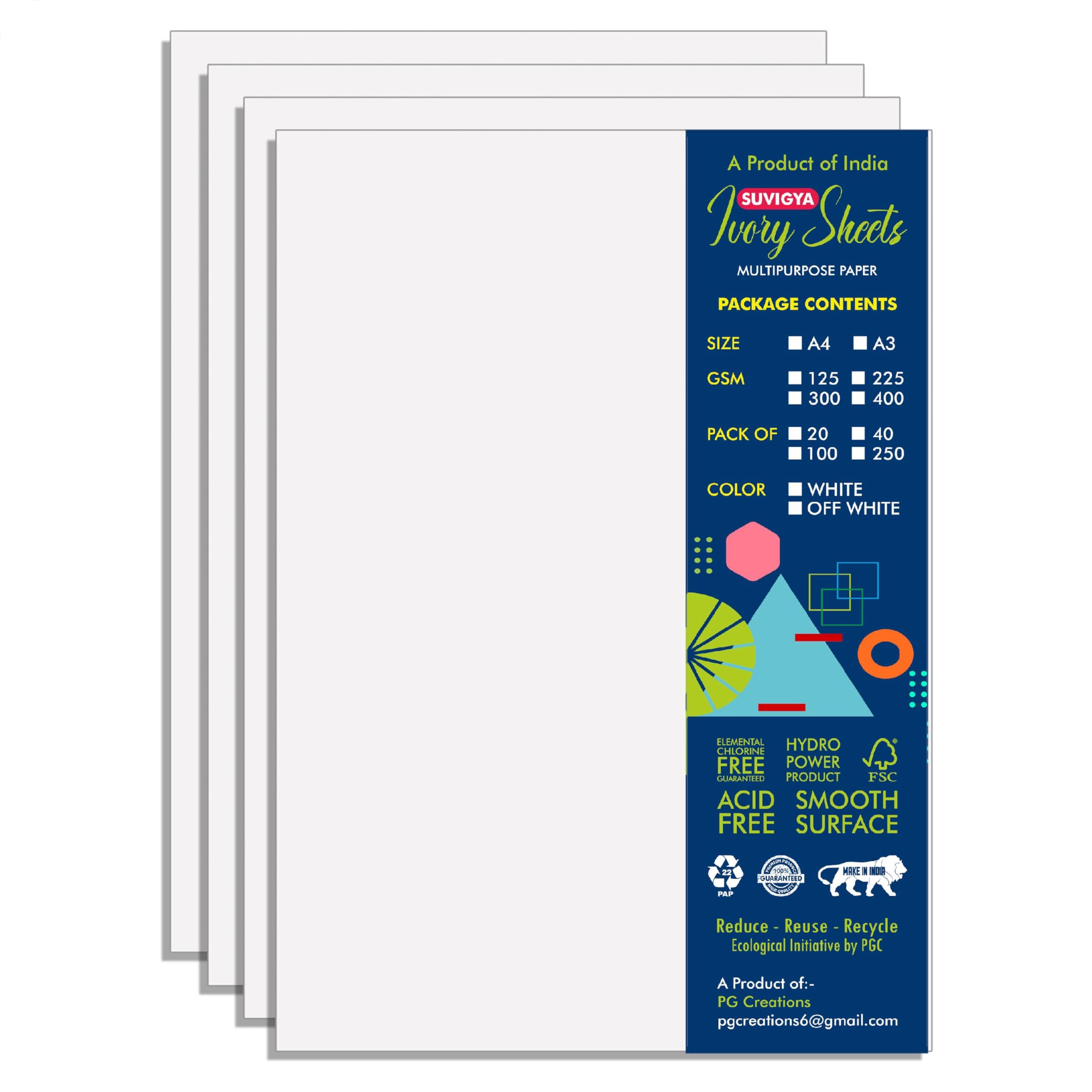Suvigya Ivory Sheets A4 for Drawing, 8.3x11.7 Inch, A4 Size, Smooth Finish, 225 GSM, White, 20 Sheets (B0D2BVQ3JQ) Amazon Price History, Amazon Price Tracker