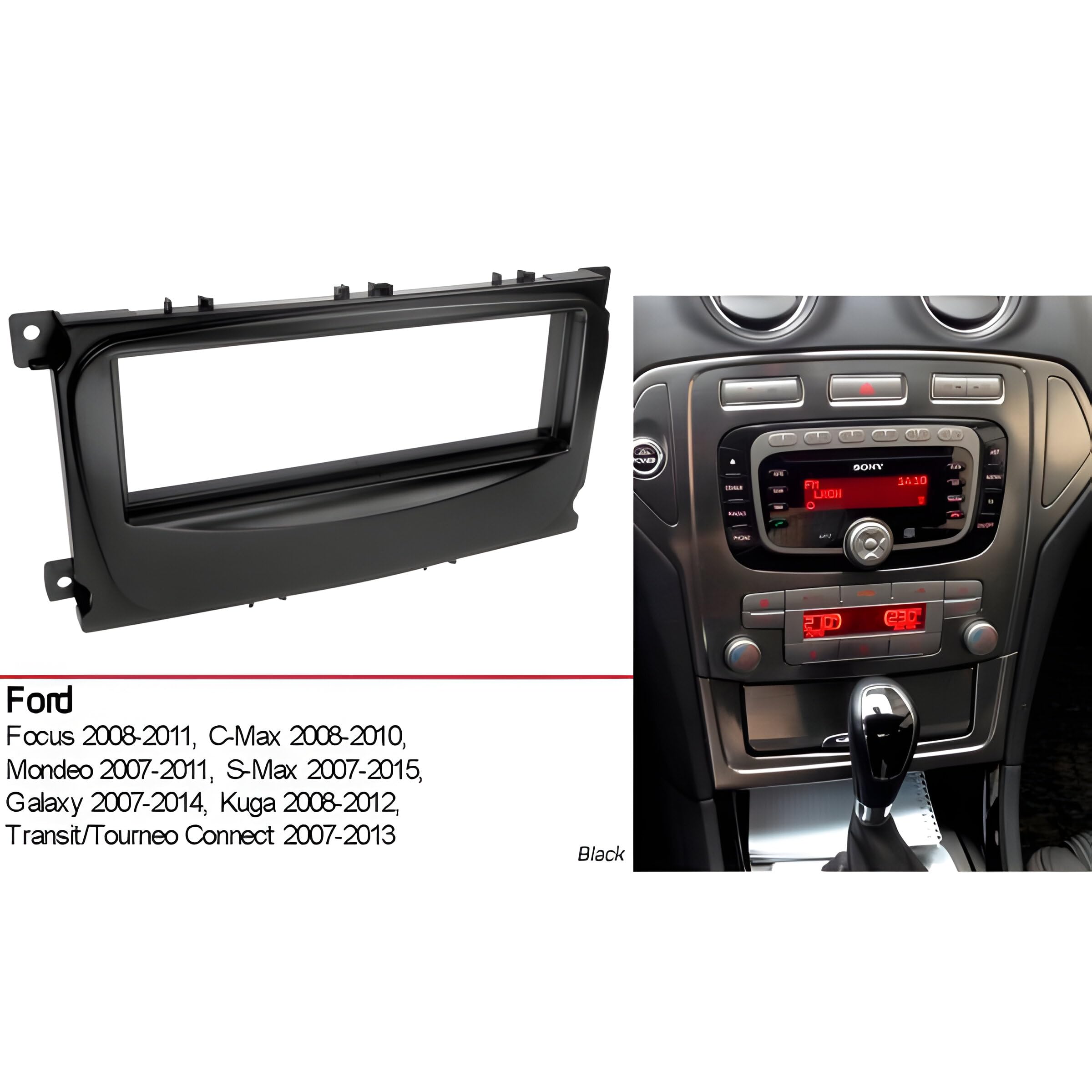 sound-way Kit Montaje Autoradio, Marco 1 DIN Radio para Coche, Adaptador Compatible con Ford Focus, C-MAX, Mondeo, S-MAX, Transit, Tourneo, Galaxy, Kuga