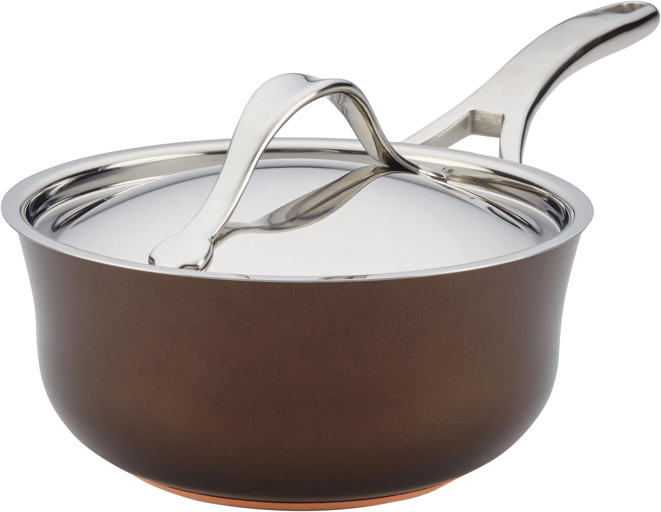 Anolon Nouvelle Copper Hard Anodized Nonstick Sauce Pan/Saucepan/Saucier, 2.5 Quart, Brown