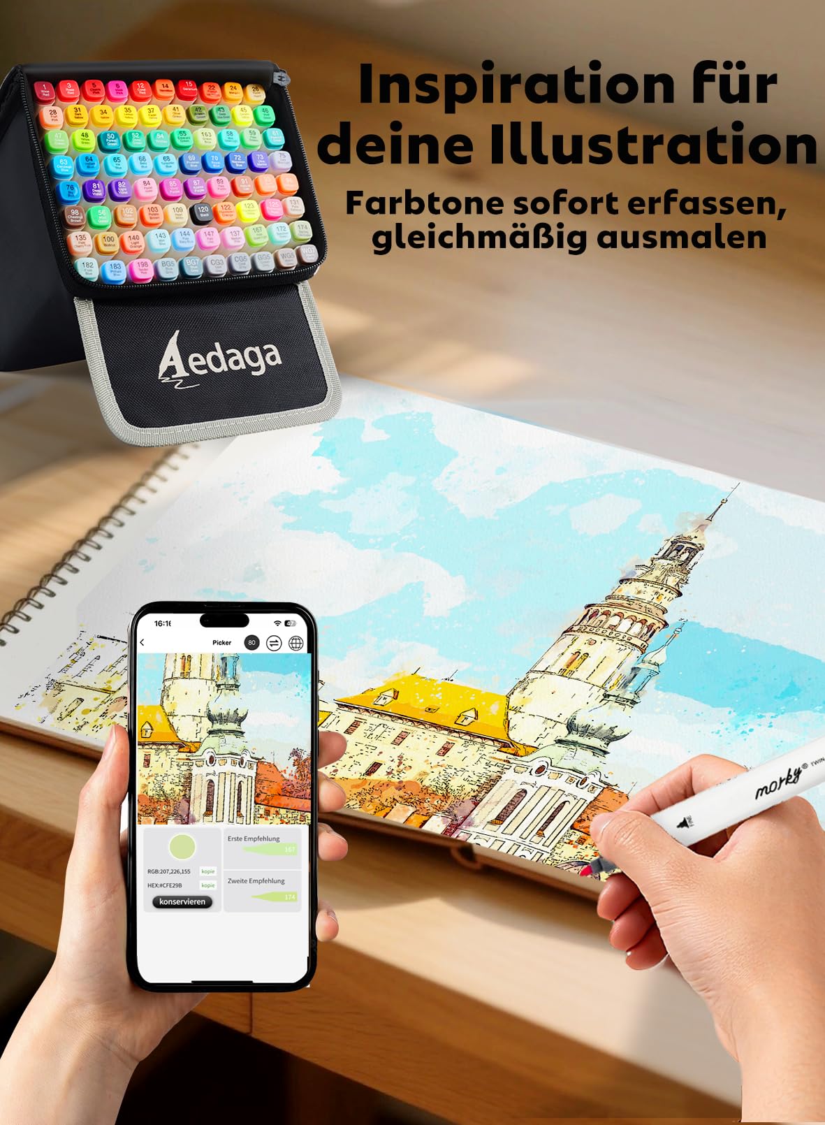 280 Farben Alkohol Marker mit App, Doppelspitze Alkohol Stifte | Ständer-Etui | Mischbar | Farbcode | Ungiftig | Alcohol Marker für Malen, Skizzieren, Zeichnen, Illustrationen, Manga