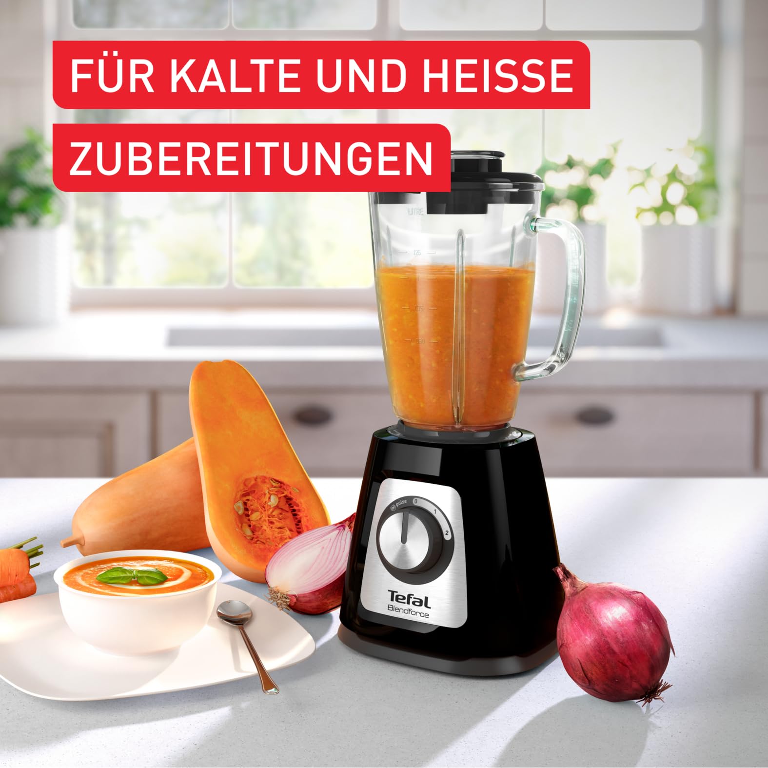Tefal Blendforce 2 Standmixer, 800 Watt, Powelix-Technologie, stoßfester 1,75 L Behälter aus Thermosglas, Mixer mit Luftkühlsystem, einfache Reinigung, Behälter spülmaschinengeeignet, Schwarz, BL4358