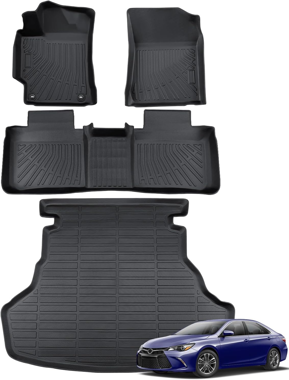 Floor Mats Cargo Liner for Toyota Camry 2017 2016 2015 LE/SE/XSE/XLE, All Weather Floor Liner for Camry 2015-2017Car Accessories, Waterproof Automotive Rubber Heavy Duty Trunk Mat Anti-Slip