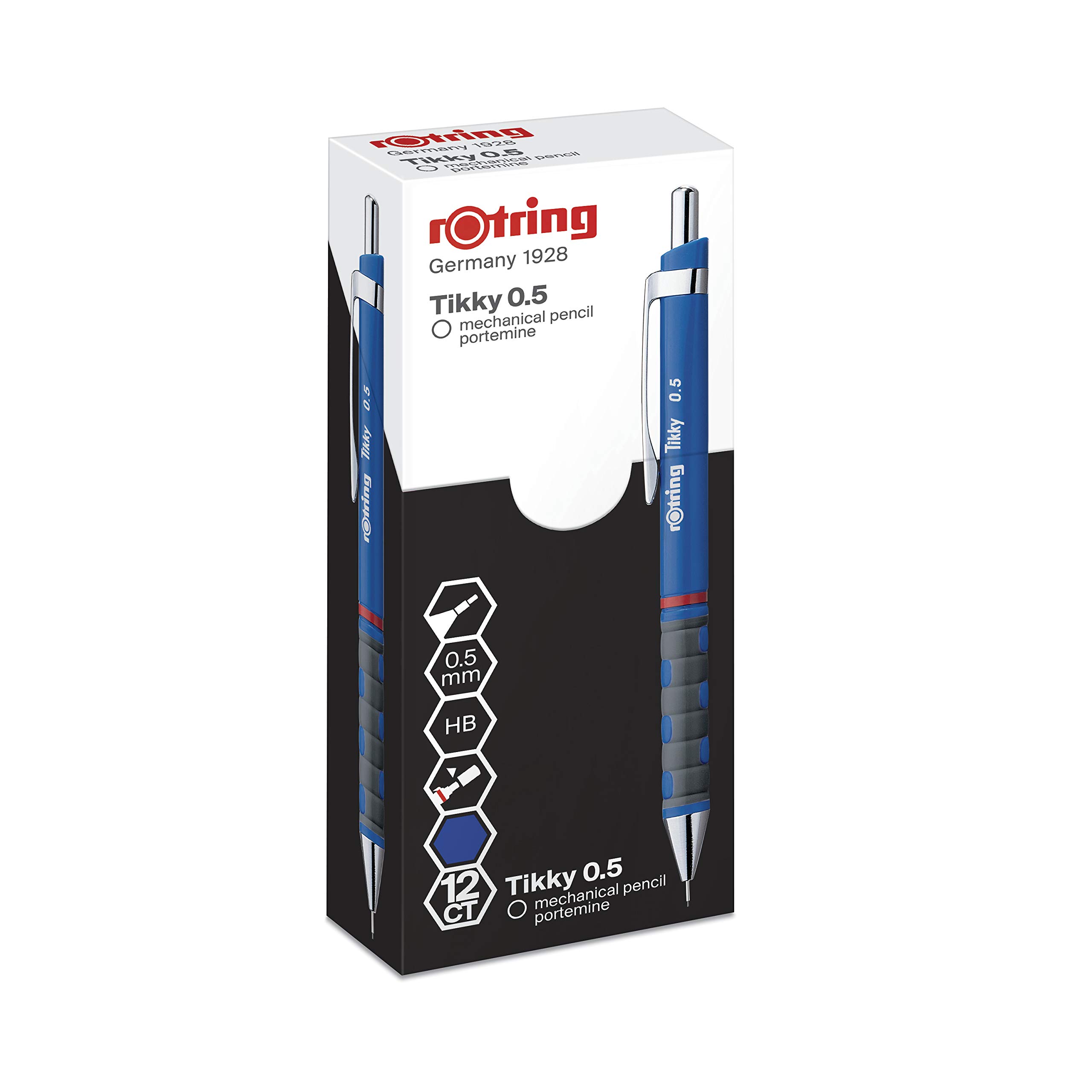rOtring Tikky Druckbleistift farblich gekennzeichnet | 0,5 mm | Blaue Schaft | 12er-Box