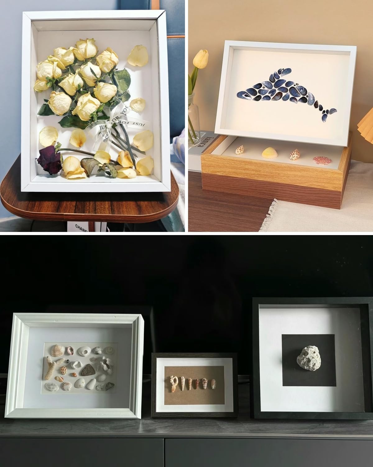 Marco de fotos 3D para rellenar, 20 x 29 cm, marco de madera de hasta 3 cm, para regalo de boda o flores, obras de arte DIY (blanco, 20 cm x 29 cm)