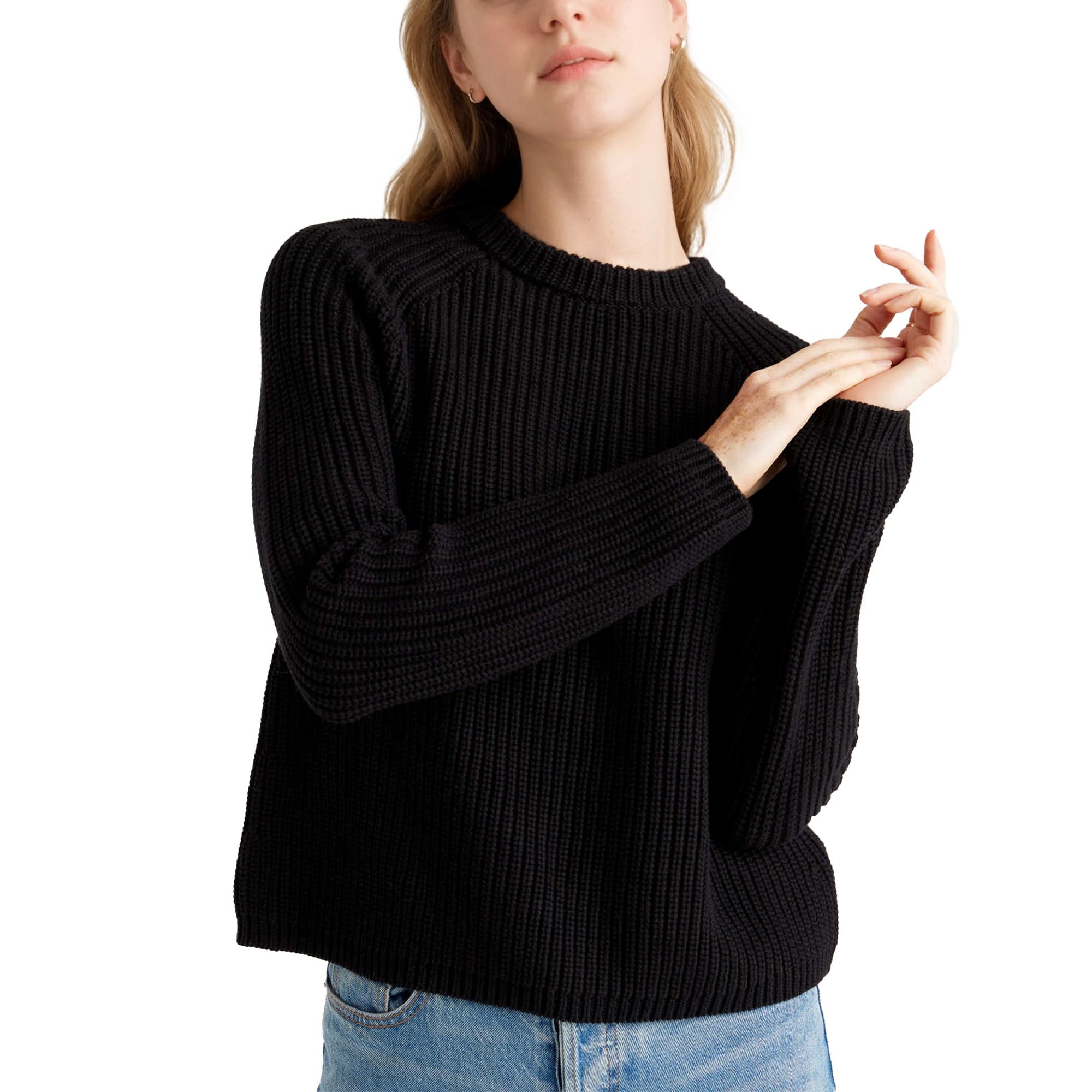 Hixiaohe Womens Sweater 2025 Fall Fisherman Knit Pullover Cascual Solid Color Crewneck Long Sleeve Sweater Top