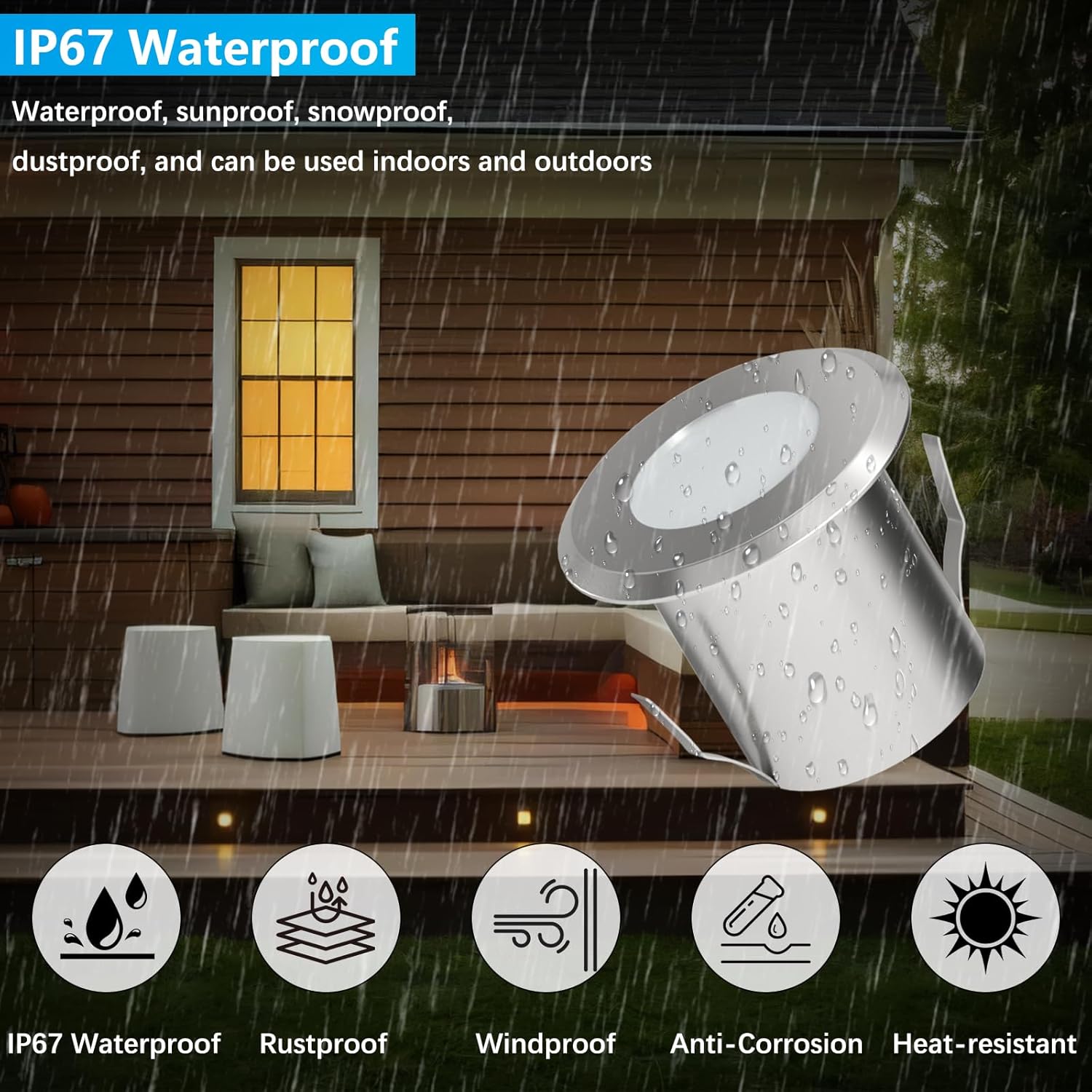 RNEHON 10 Pack Recessed LED Deck Light Kits, Aluminum Φ1.53in 12V DC Low Voltage IP67 Waterproof Outdoor Stair Step Lights, Warm White Deck Lighting for Garden, Yard Steps, Patio, Kitchen Decoration