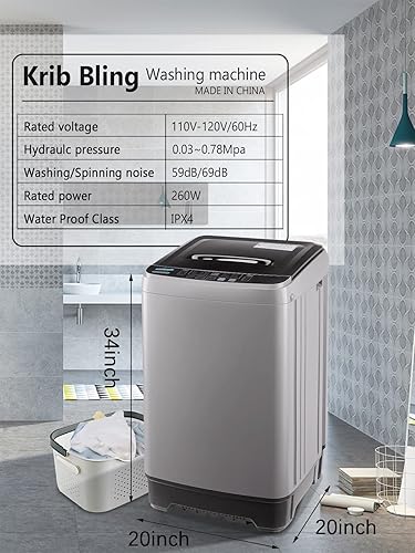 Miniatura 2 de KRIB BLING Bomba de drenaje portátil de 17.7 libras, lavadora completamente automática con pantalla LED, 10 programas y 8 niveles de agua