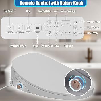 Electric Smart Bidet Toilet Seat - Auto Open and Close Elongated Heated Bidet Toilet Seat with Remote Control, Quick Access Sidebar, Temperature Display