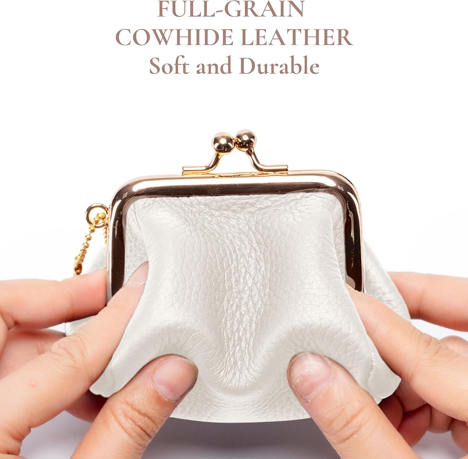 Genuine Leather Coin Purse for Women, Cute Mini Lipstick Holder Case, Small Vintage Kiss Lock Jewelry Storage Organizer Change Bag Pouch (Creamy White) image 5