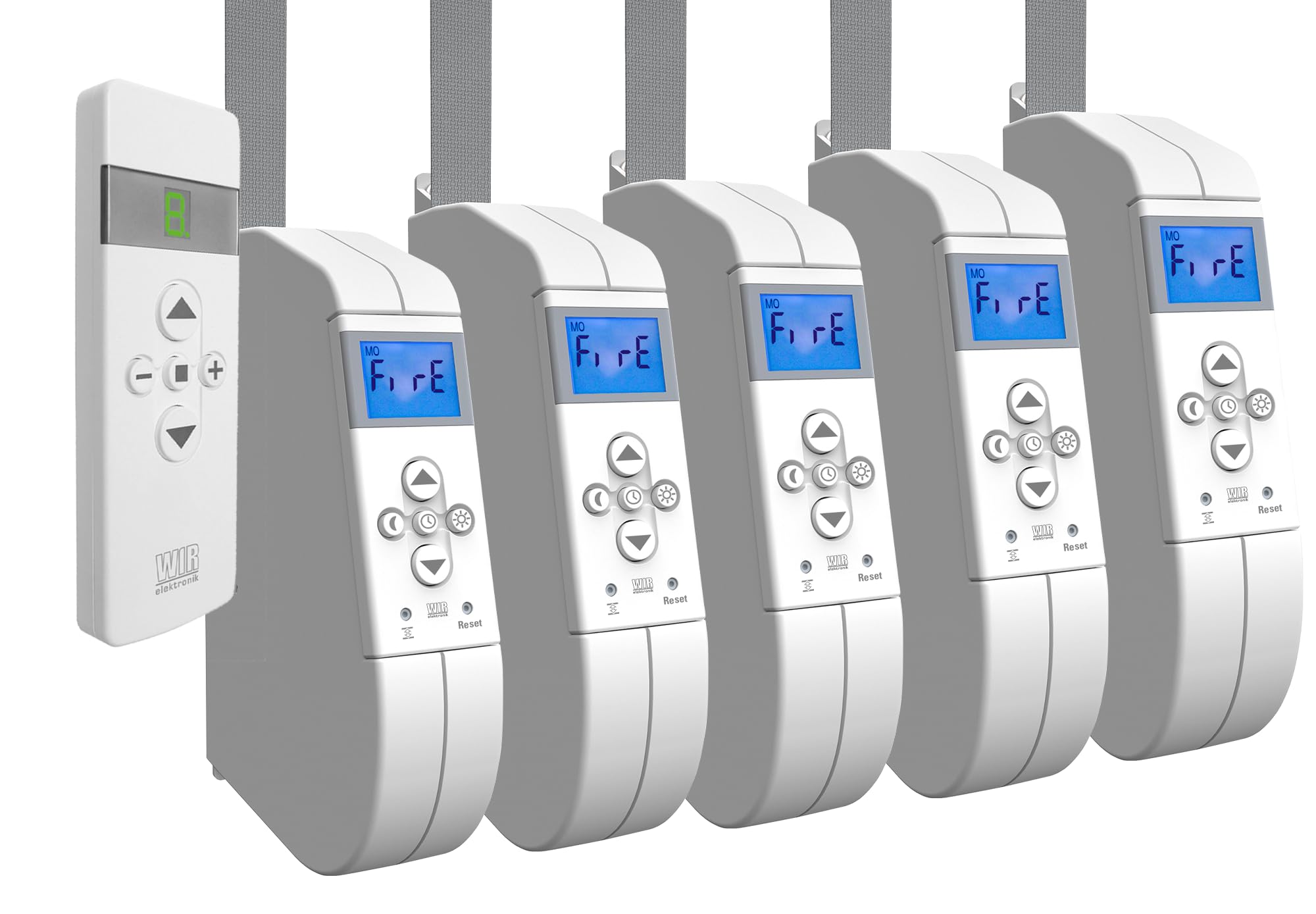 WIR elektronik, eWickler 5 Fenster Funk-Set, eW940-F, 5x elektrischer Gurtwickler + 1x Fernbedienung FB-9, für 17-23 mm Gurtband, Aufputz, bis 45 kg, inkl. Netzstecker (5 Fenster)