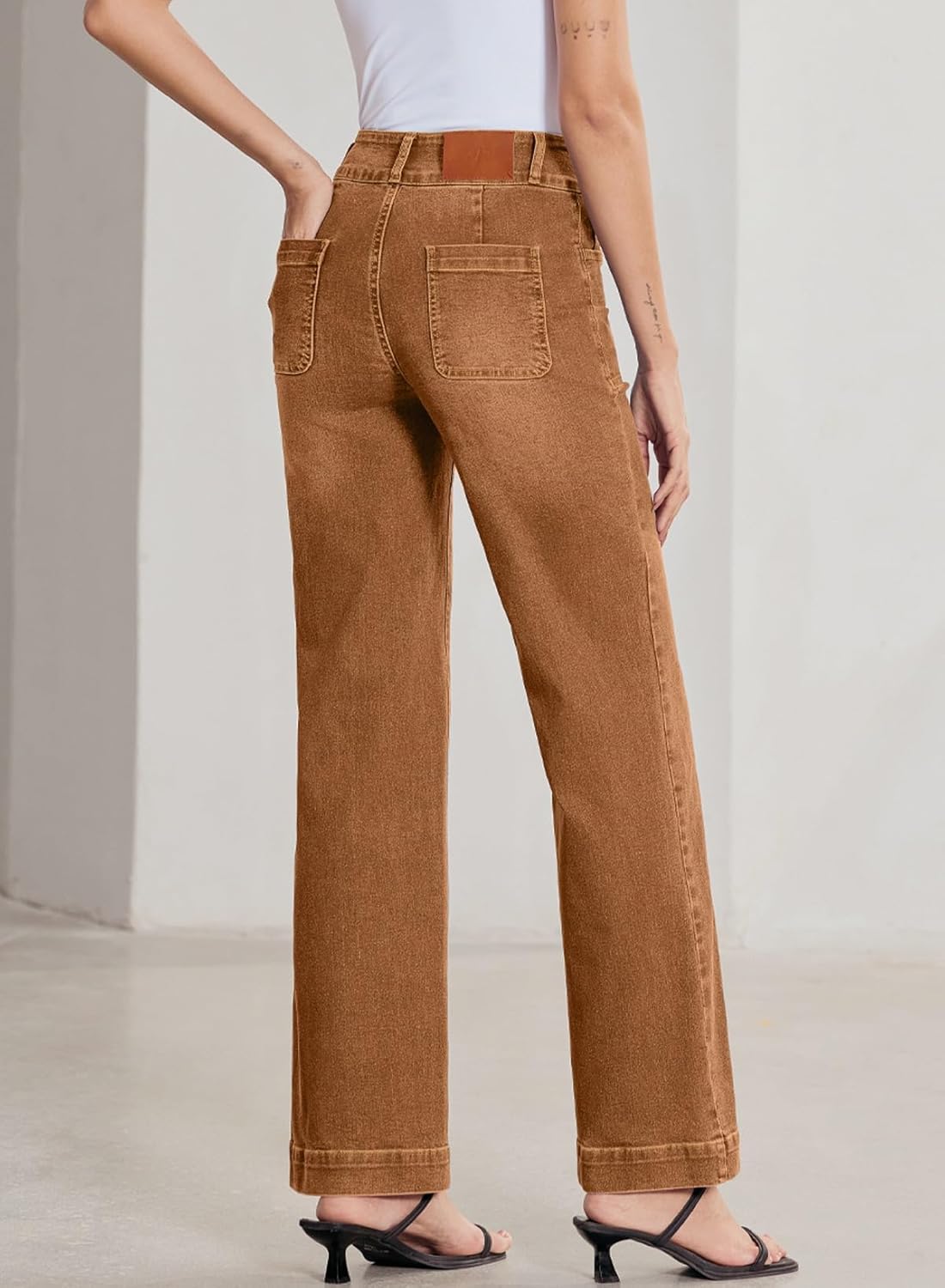 Sidefeel Women's Wide Leg Jeans High Waisted Stretchy Tummy Control Straight Leg Denim Pants - Image 2