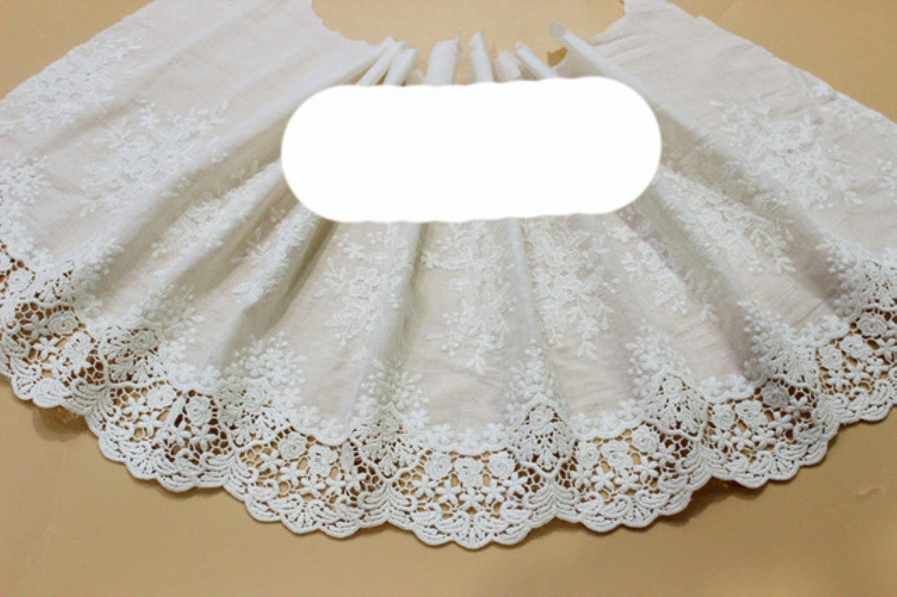 3 yards/lot Beige Bianco 100% cotone ricamato tessuti di pizzo, abbigliamento donna fai da te pizzo trim, RS1689-Beige 36 cm di larghezza, 4 Yards