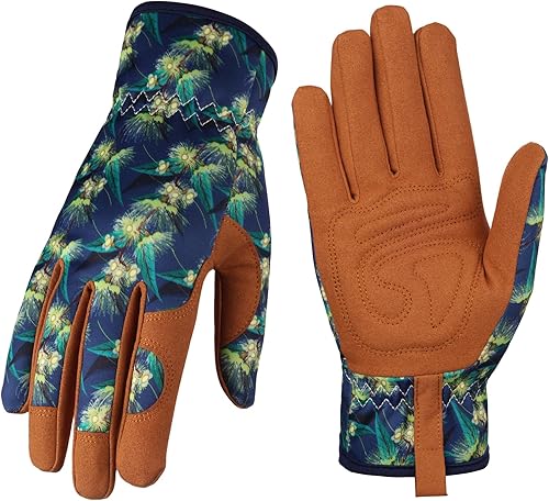 Bamllum Guantes de cuero para jardinería para mujer, guantes de trabajo para deshierbe, excavación, plantación, rastrillo y poda