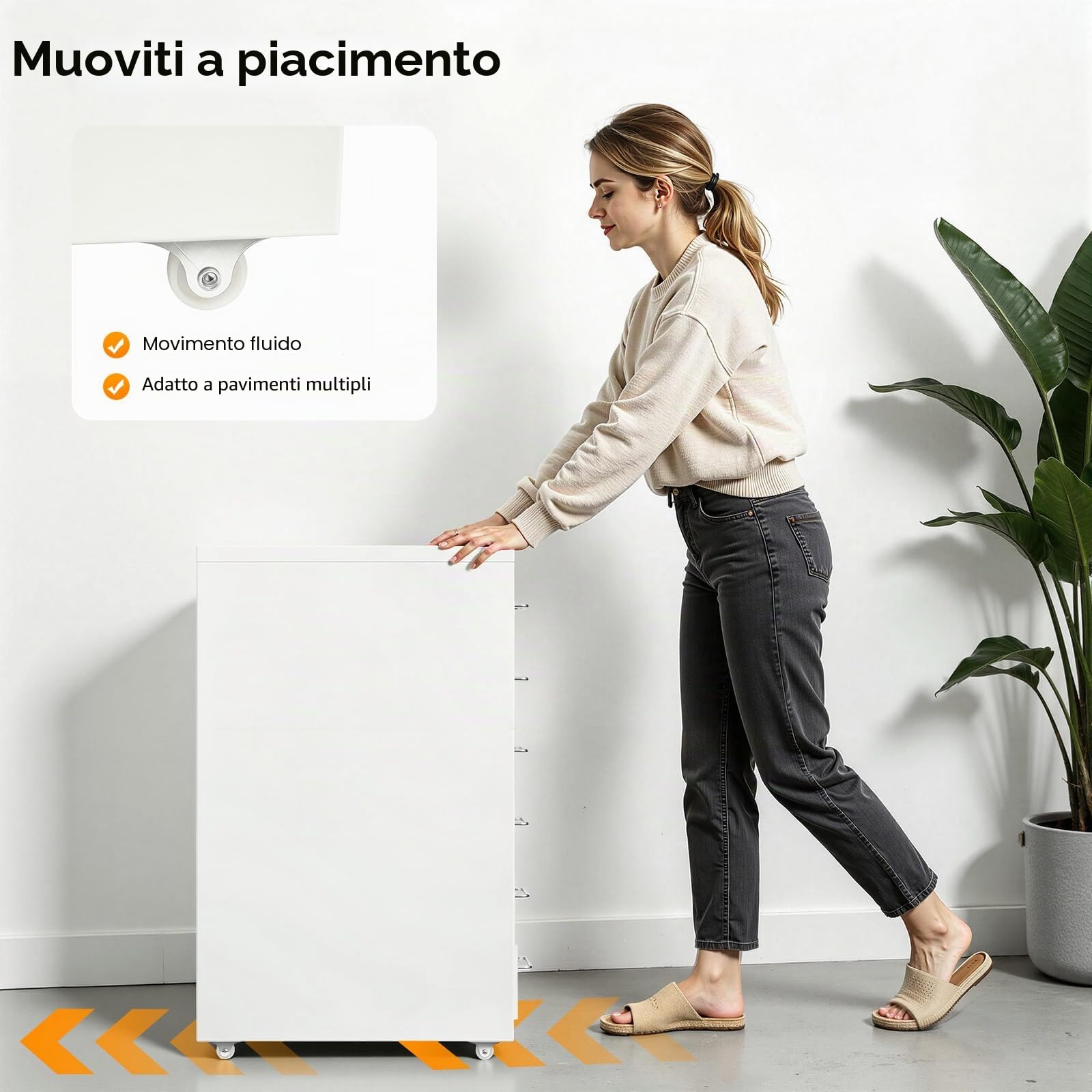 Cassettiera con 6 cassetti, armadietto con serratura, cassettiera a rotelle, in metallo, con scomparto per carte di credito, per casa, ufficio (bianco)