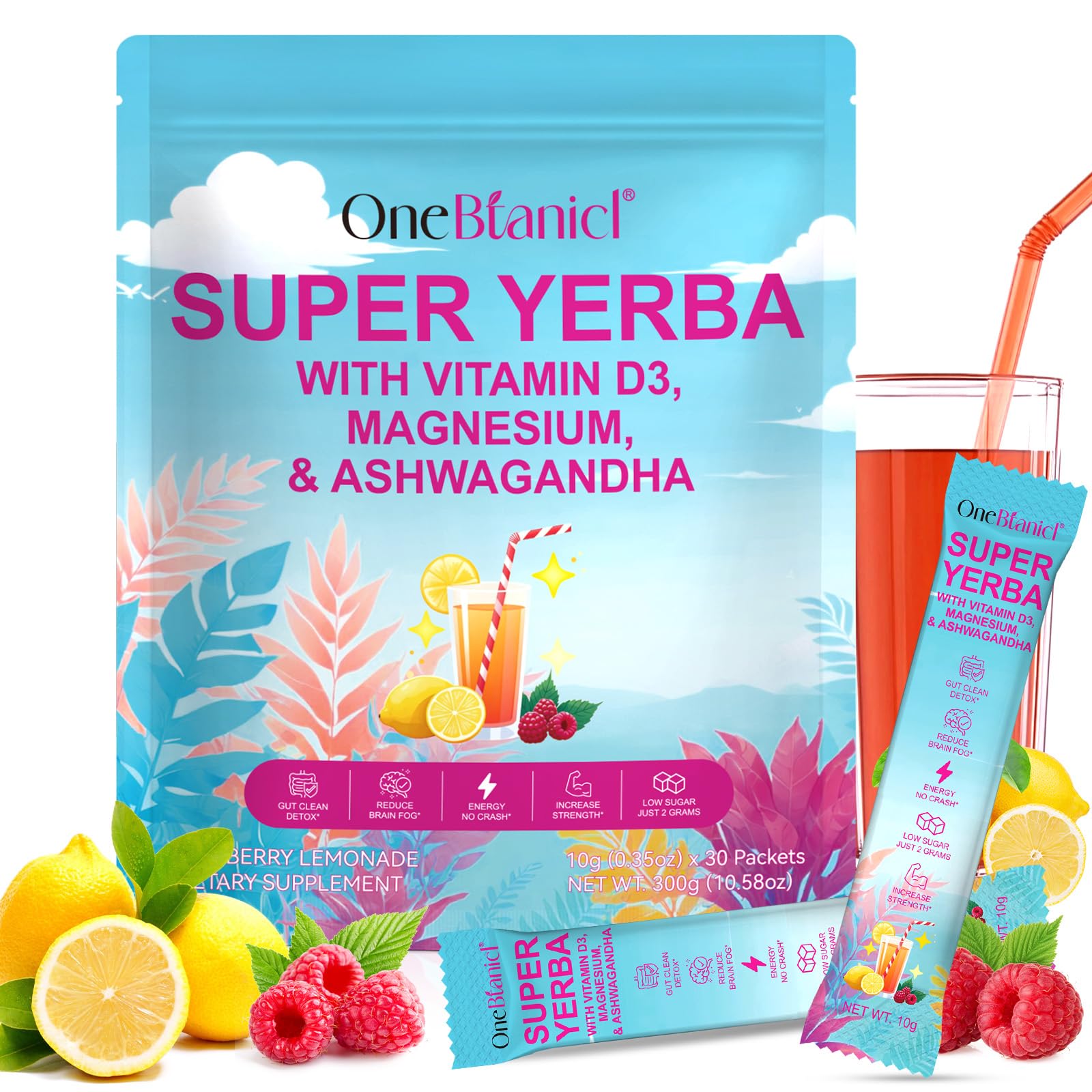 Infusión Super Yerba Mate - 30 Sobres | Energía Natural + Enfoque Mental, 2g Azúcar | Sabor Lima Refrescante con Vitamina D3
