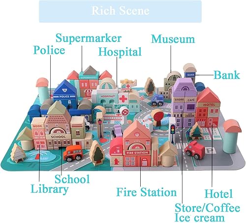 Miniatura 2 de CICITOYWO Juego de bloques de construcción de madera para niños, apilador de construcción apilable, aprendizaje preescolar, juguetes educativos