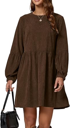 EZAPINE Women Corduroy Dress 2025 Long Sleeve A-Line Winter Fall Mini Dresses