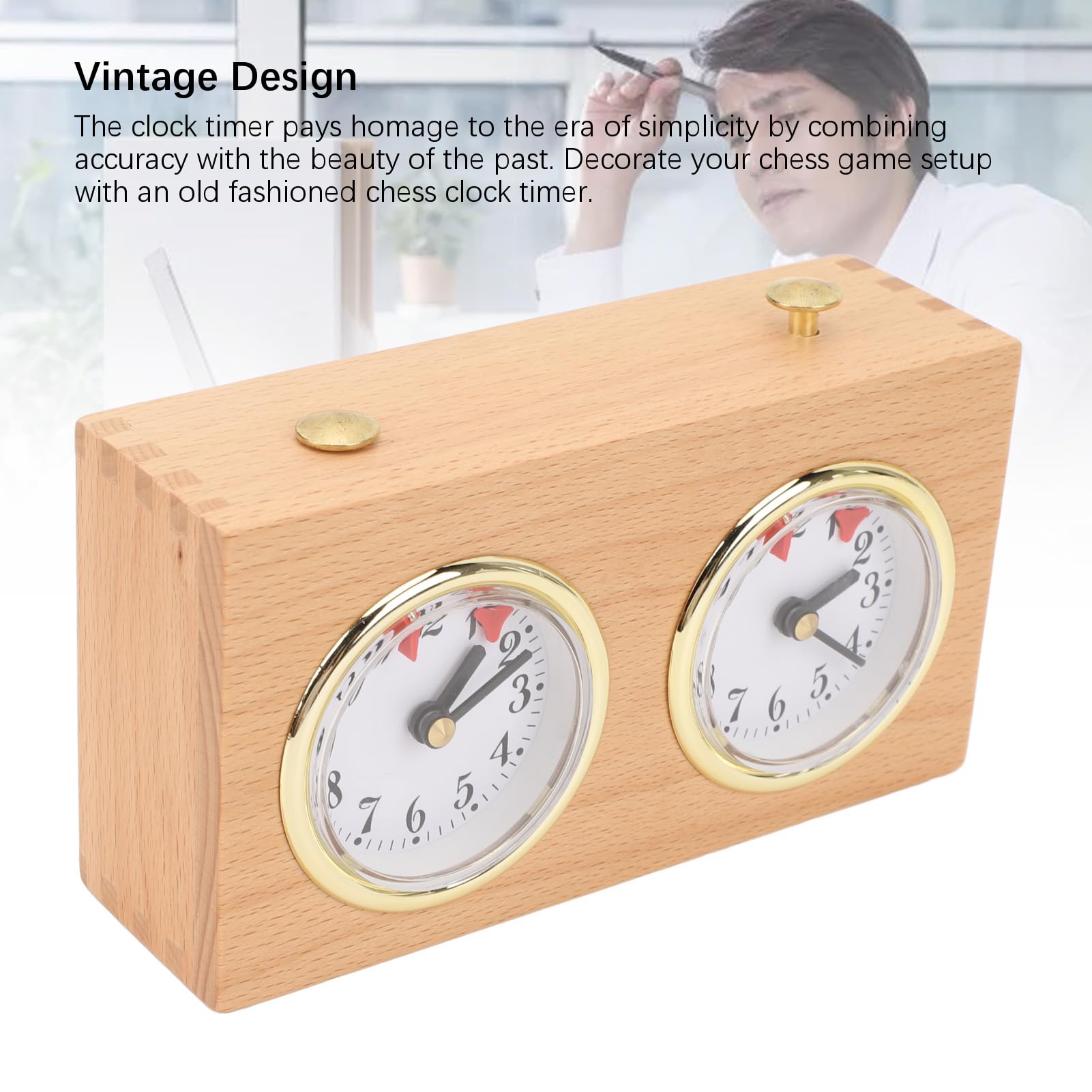 Chrees Orologio da Scacchi Meccanico con Design Vintage in Legno, Timer Analogico