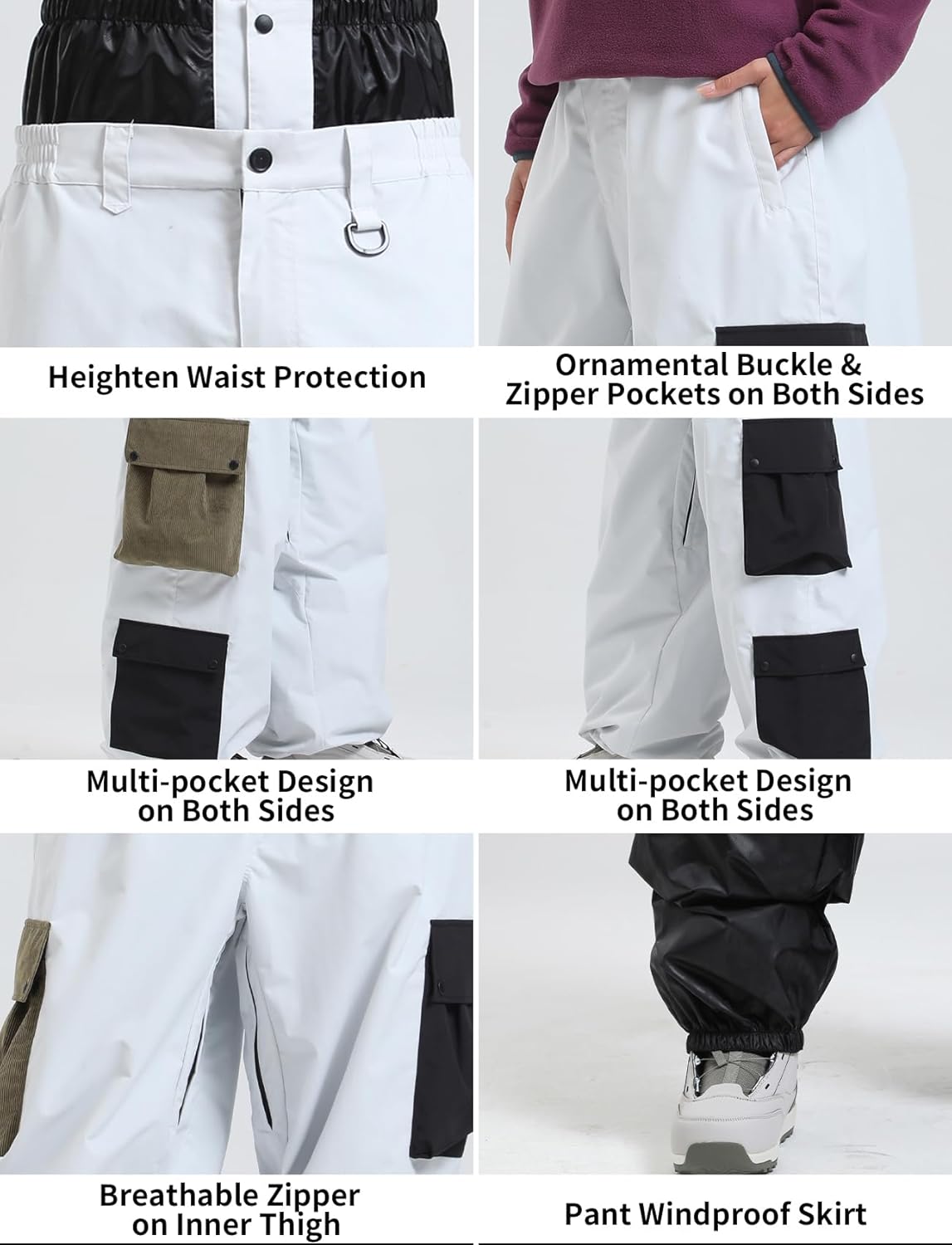 GSOU SNOW Womens Mens Baggy Snow Pants Cargo Snowboard Pants Ski Super Loose Sport Outdoor Insulation Waterproof - Image 5