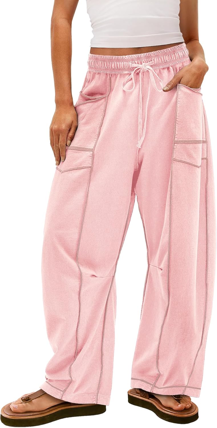 Yanekop Womens Baggy Wide Leg Pants Casual Fall Trousers Palazzo Pants Drawstring Waist Barrel Sweatpants with Pockets