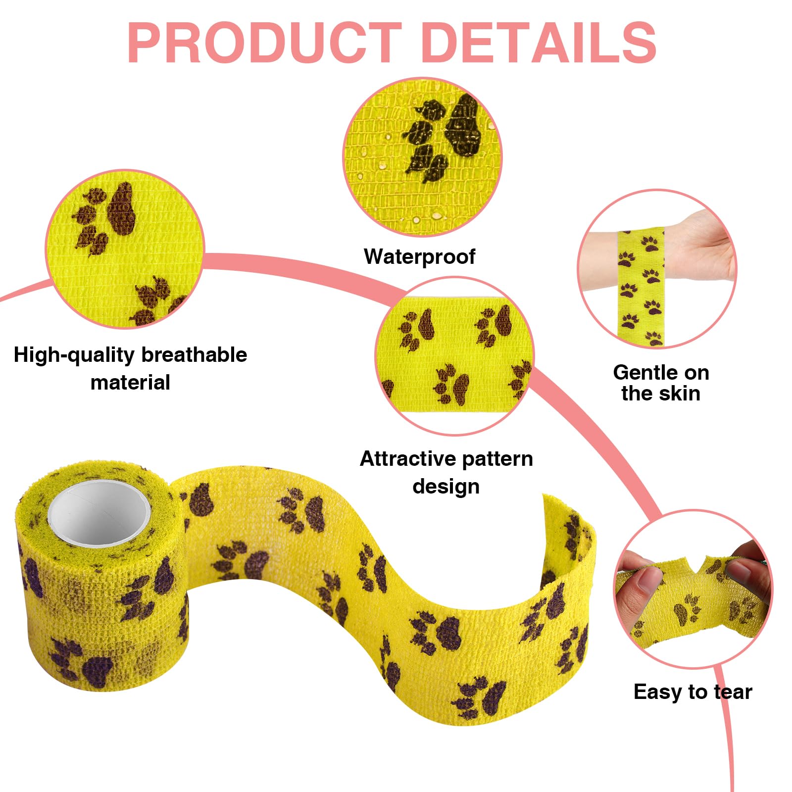 12 piezas de vendas autoadhesivas, venda cohesiva, vendas cohesivas y venda autoadhesiva elástica para perros, caballos y otros animales – Ideal para cuidar articulaciones, tobillos y más, 5cm x 4,5 m