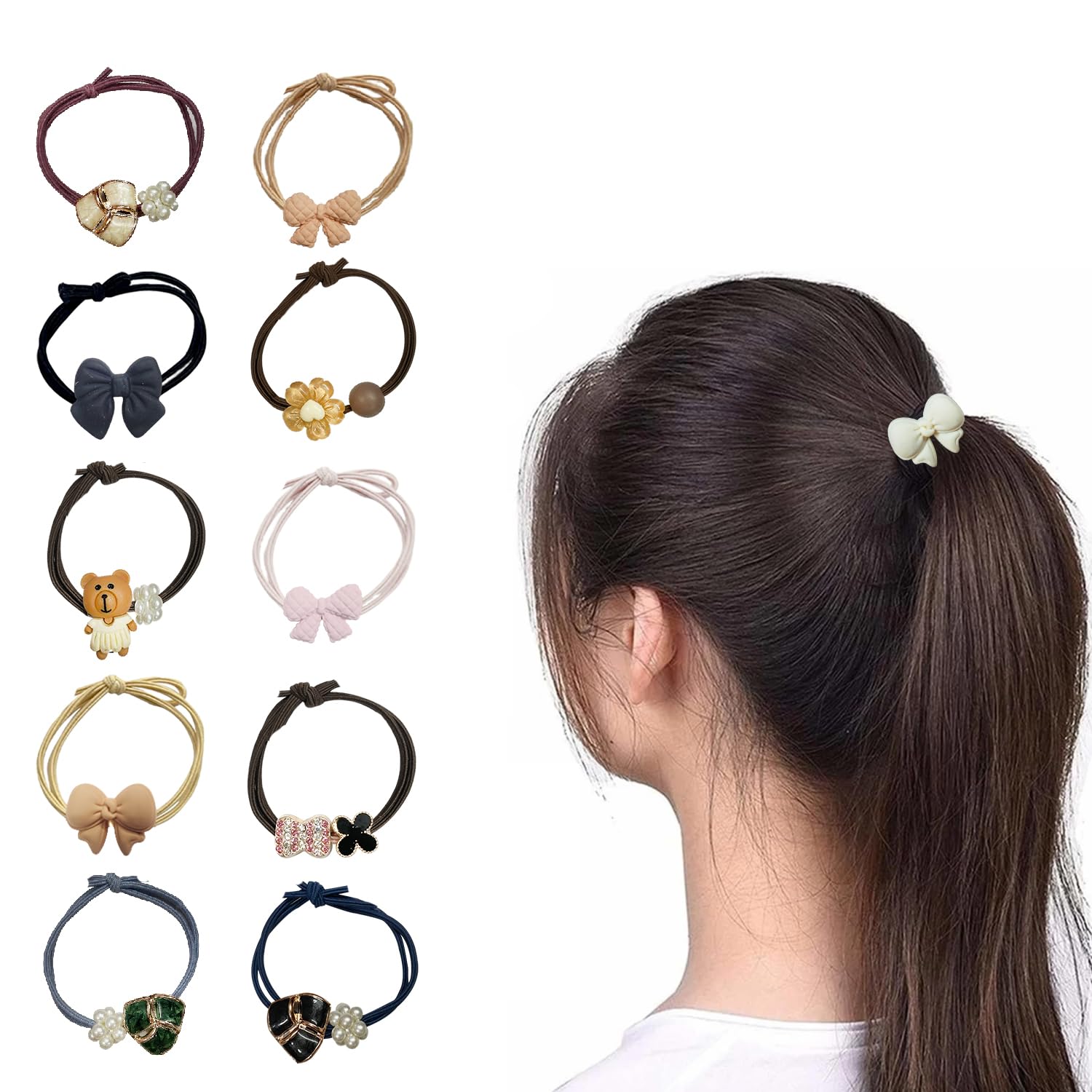 LYKAA Premium Korean Style Multi-coloured Womens Rubber Bands with Knots in shades and brown Hair Ties, High Elastic Hair Rubber Bands Ponytail Holders for Thick Curly Hair Girls - pack of 10 (B0CTQC93QC) Amazon Price History, Amazon Price Tracker