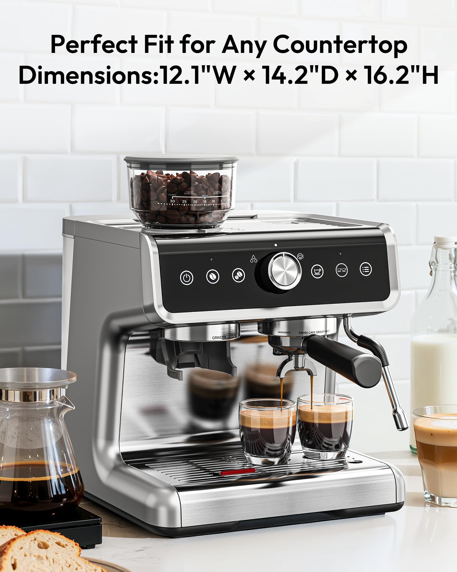 EUHOMY - Máquina espresso con molinillo, cafetera espresso profesional con 20 bares para el hogar, con espumador de leche para leche, capuchino y estilo barista