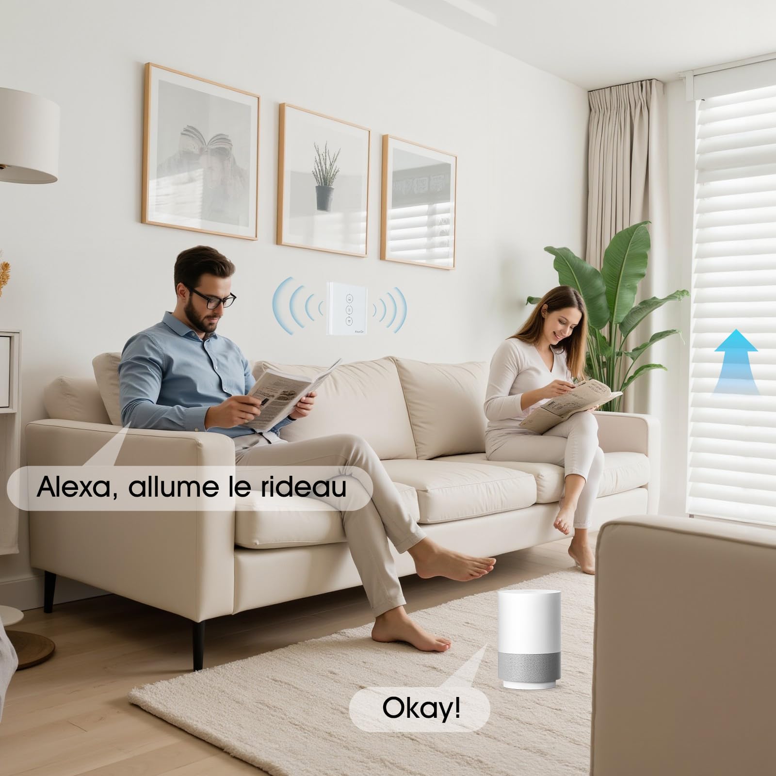 Interruptor Persiana Electrica,86 * 86mm Interruptor WIFI Persianas (Necesita Cable Neutro) Control de APP y Voz, Compatible con Alexa y Google Home 4 Pieza