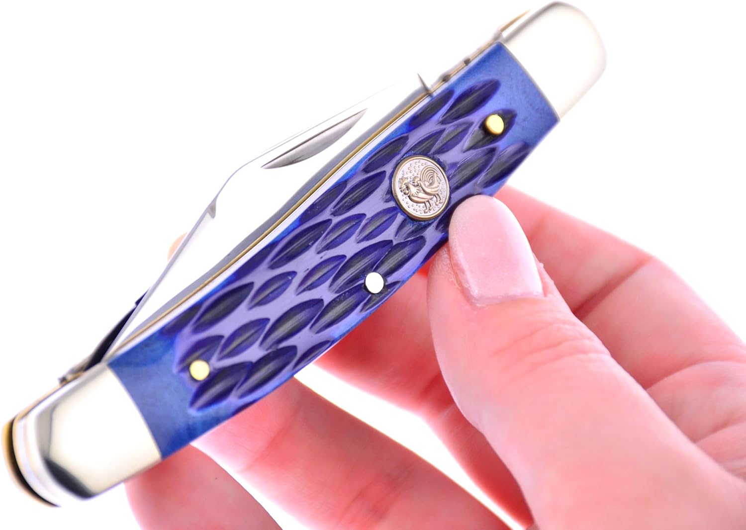Hen & Rooster International Pocket Knife HRI313-BLPB Stockman with a Blue Pick Bone Handle German Stainless Steel Blades Closed 4 Inches