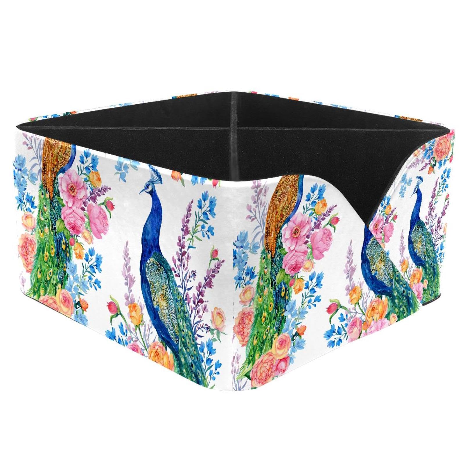 KengjuTesu Watercolor Peacock Birds Desktop Organizer Pen Holder, Rectangular Pencil Cup for Office, Study and Makeup Stations