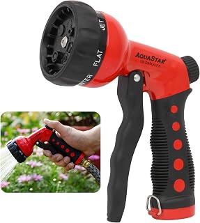 AQUASTAR by Eden AS4000 (Red) Metal Front-Trigger 7-Pattern Garden Hose Nozzle | Durable Zinc Construction, Ergonomic Grip, 7 Adjustable Spray Patterns, Lawn & Garden, Vibrant Colors