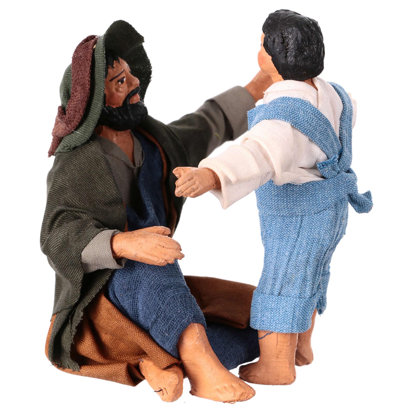 Holyart Dad Hugging Son Neapolitan Nativity Scene 13 cm Terracotta