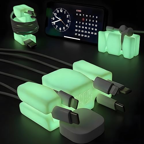 Miniatura 18 de CordBrick - Paquete de 4 soportes con peso para cables, para mesita de noche, gestión de cables, accesorio para teléfono, para adultos, multiusos,