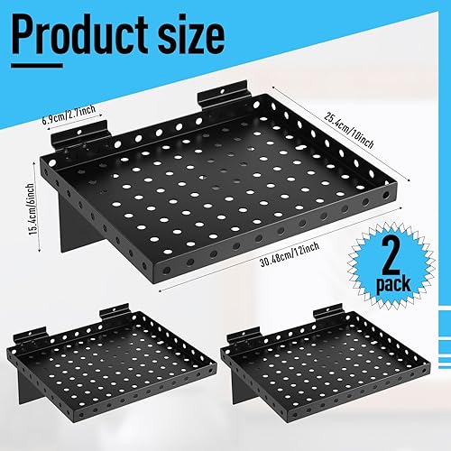 Miniatura 3 de 2 estantes perforados de pared de listones de metal, accesorios de pared de listones de metal, estantes de exhibición rectangulares para pared de