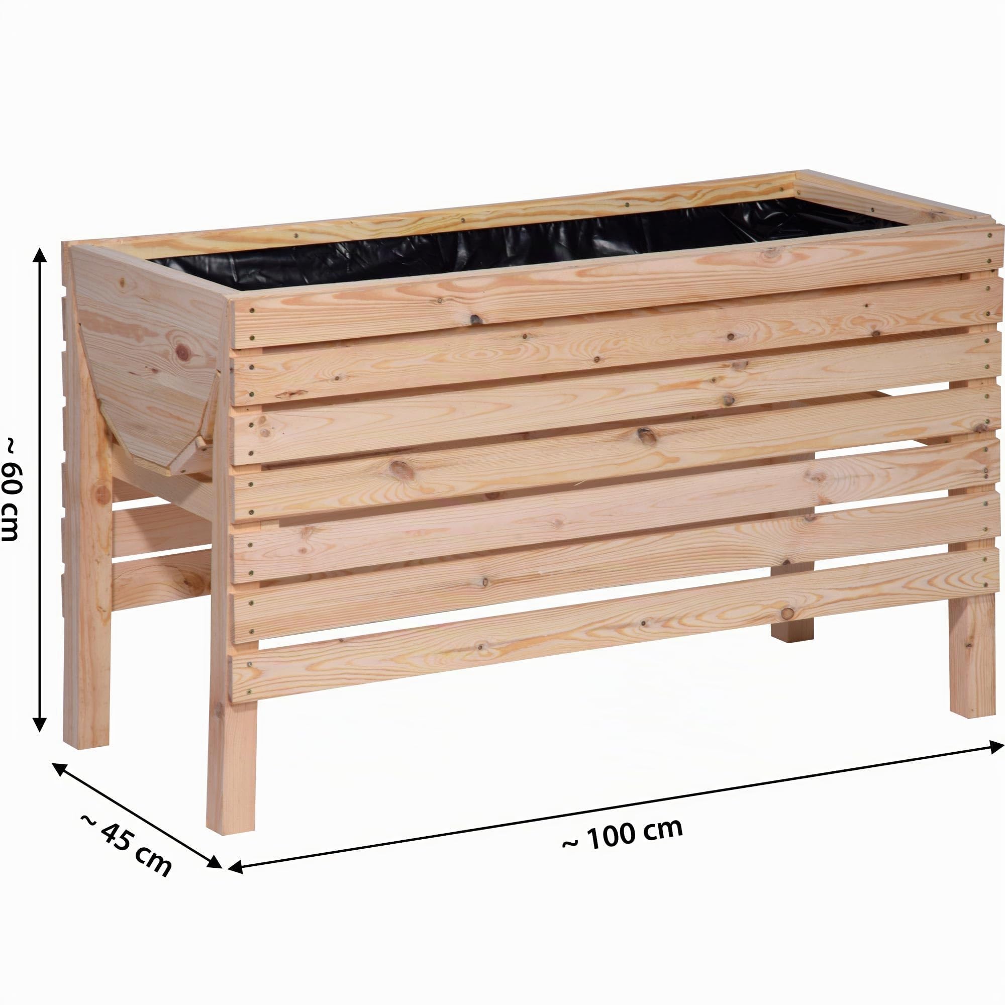 dobar® 58196e großes Hochbeet | Erhöhtes Gemüsebeet | Kräuterbeet aus Holz | Pflanzkasten für Balkon/Garten/Terrasse | Salatbeet für die Anzucht | 100 x 45 x 60 cm | Natur