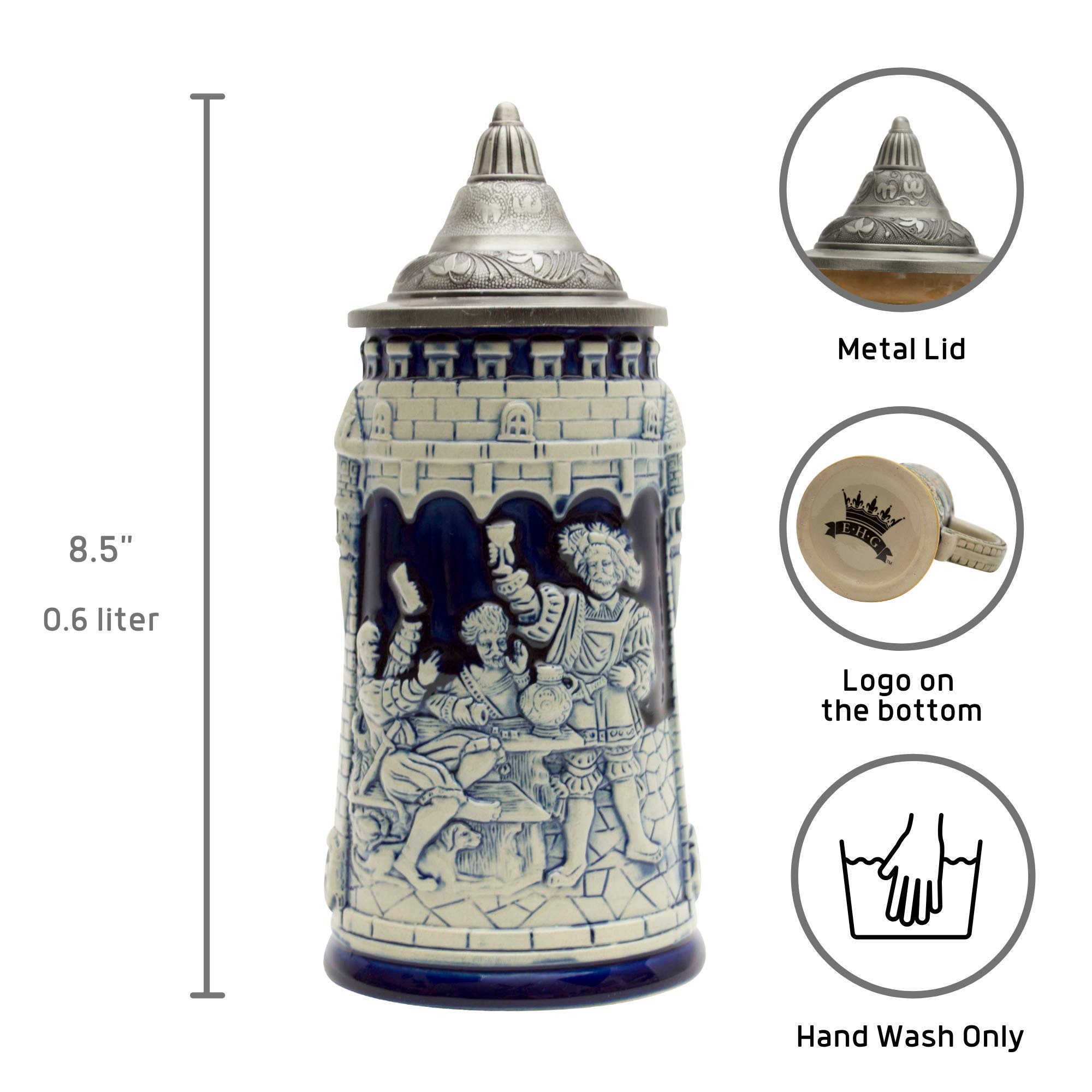 Bierkrug Deutsches Schloss mit festlicher Gravur, Kobaltblau, mit Metalldeckel