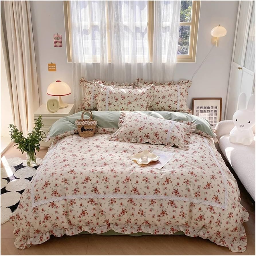 Amazon｜コットン フレンチカントリー 小花柄 寝具セット フリル付き