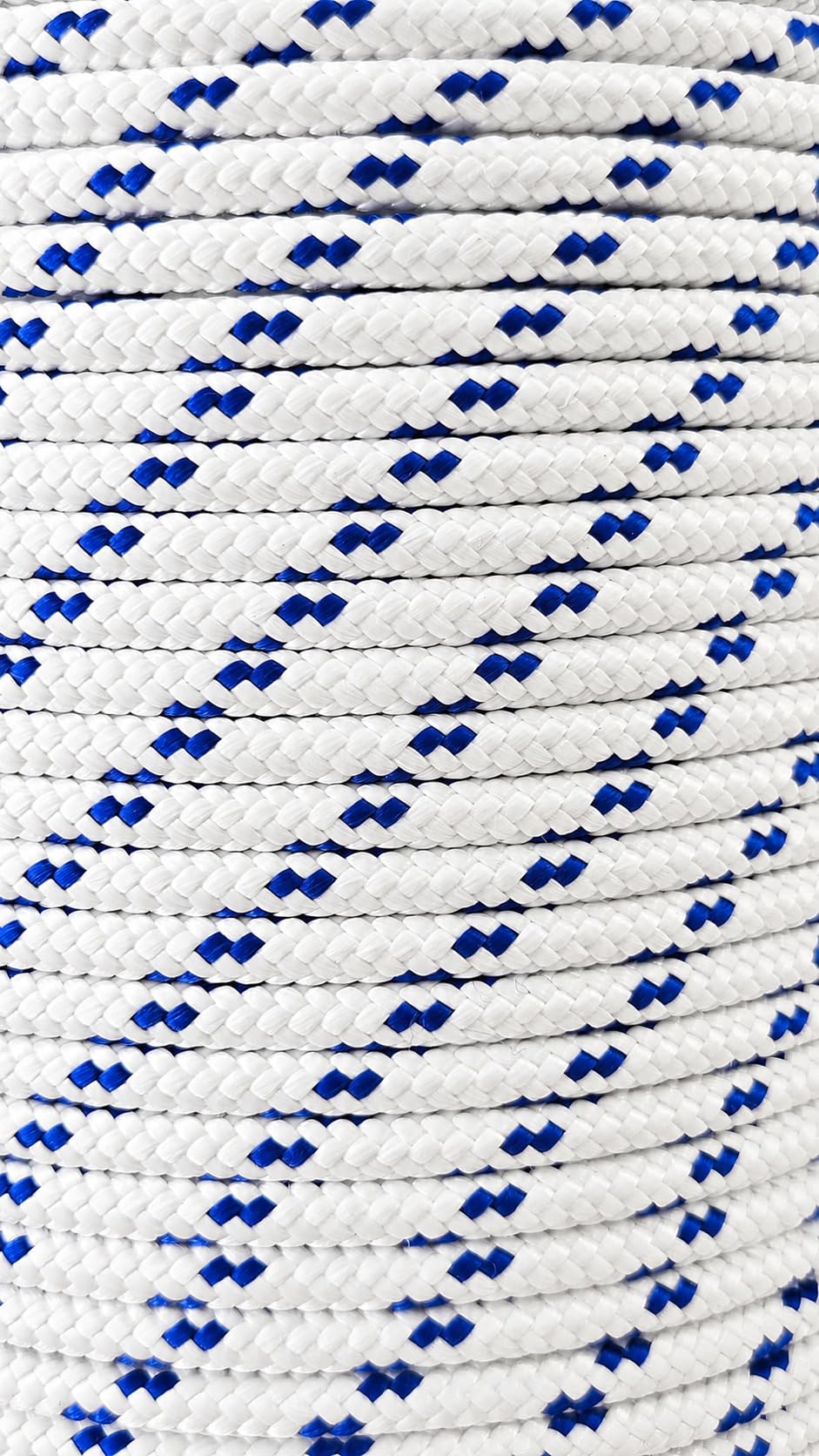 Antica Corderia Marra - geflochtenes Seil für die Schifffahrt, 10 mm, 100 m, Weiß mit hellblauen Streifen.