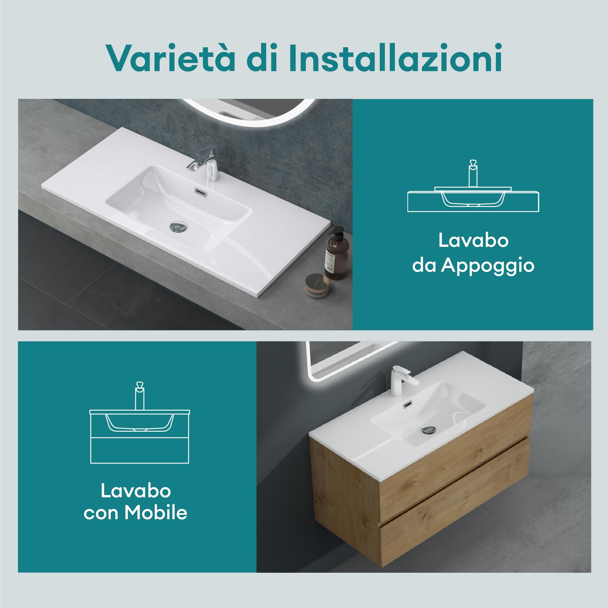 Mai & Mai Lavabo Incasso in Minerale Fuso 100x48x12cm, Colossum02-1000