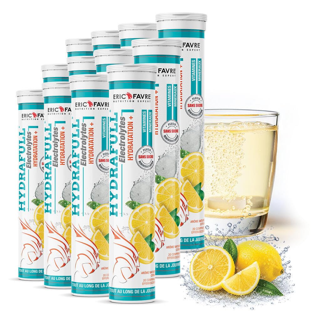 HYDRAFULL ELECTROLYTES - Hydratation et Reminéralisation Équilibrées, Sans Sucre, avec Vitamines et Minéraux Essentiels - 12 x 20 Comprimés - Saveur Citron - Eric Favre