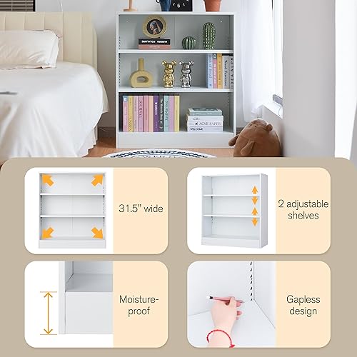 Miniatura 6 de Alvisyd Estantería de metal con panel trasero, estantería abierta de 3 niveles con estantes ajustables, armario de almacenamiento ancho de 31.5