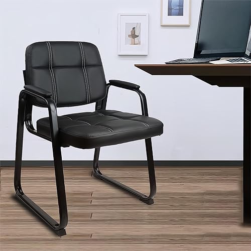 Miniatura 2 de KLASIKA Silla de oficina para invitados, silla de recepción con reposabrazos acolchado de cuero adherido, base antideslizante, silla de escritorio