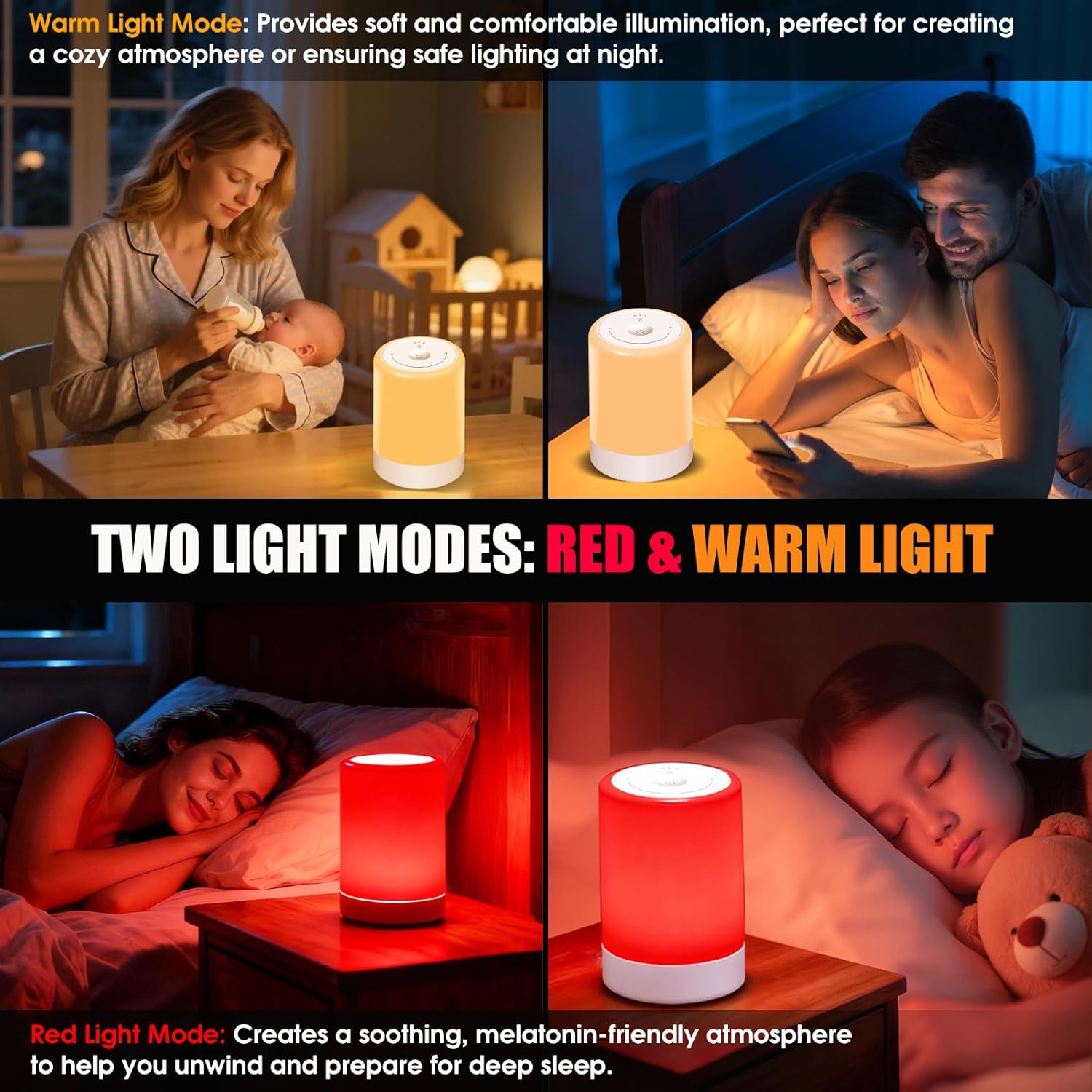 Red Light Therapy Sleep, Red Night Lights With 670nm Wavelength, Touch Control with 3 Distinct Color Modes, For Support Deep Relaxation and Improve Sleeping for Adult & Kid Bedroom, Gift