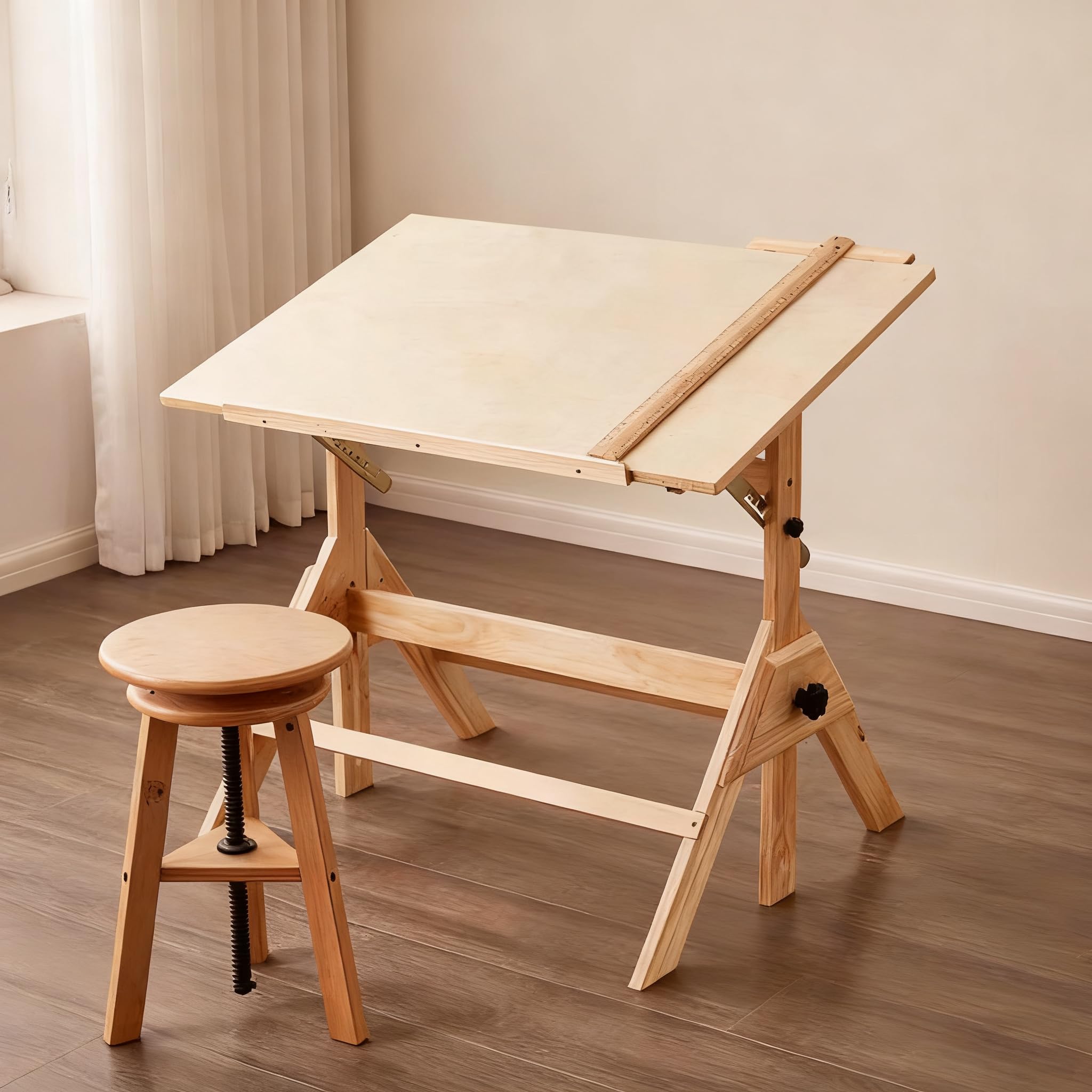 Scrivania da disegno regolabile in legno massello, 90 x 60 cm, stazione di lavoro per artisti con piano inclinabile, perfetta per artigianato, scrittura, pittura e uso in studio per adulti