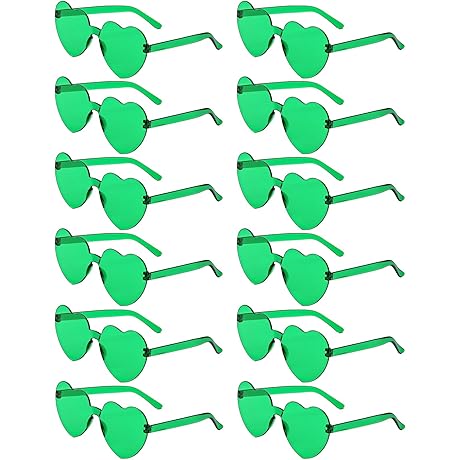12 Fun Heart-Shaped Sunglasses Green Candy Color Rimless Party Favors